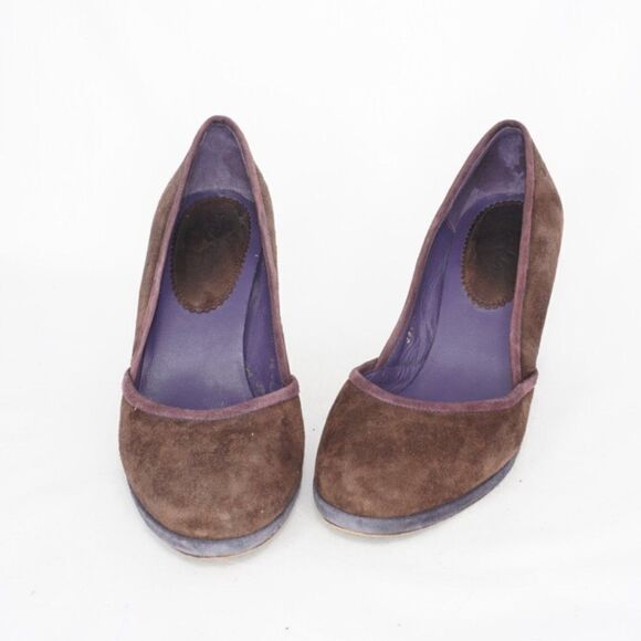 Boden Suede Brown Round Toe Heels, Size 38/8 - Picture 2 of 8